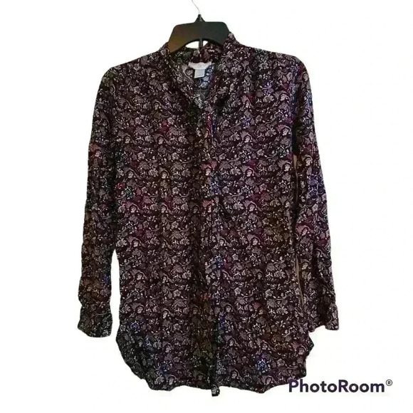 801. Loft long sleeve button cuff paisley top xs - Picture 1 of 5